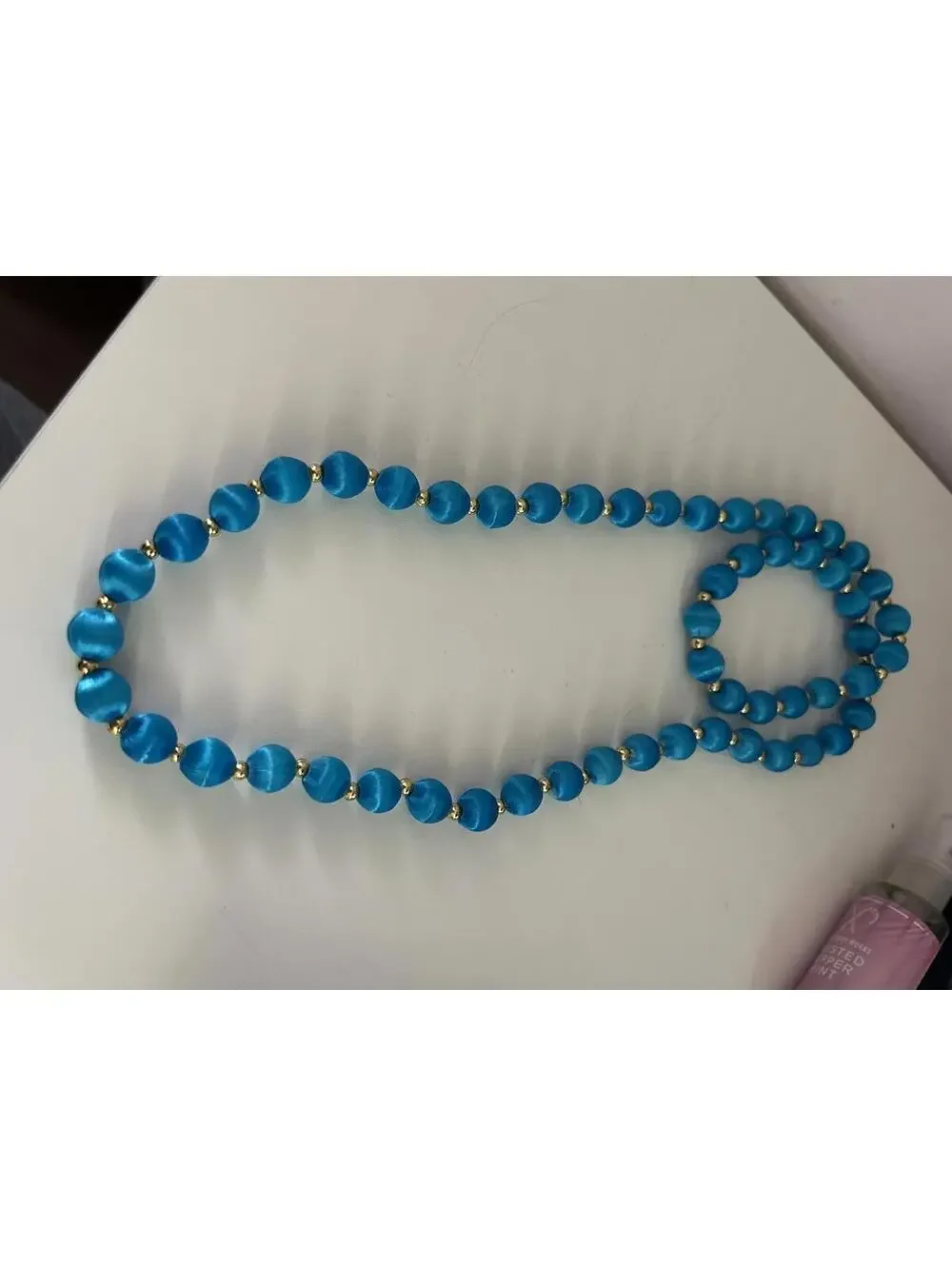 Funky Blue Beaded Necklace with Gold Accent Beads